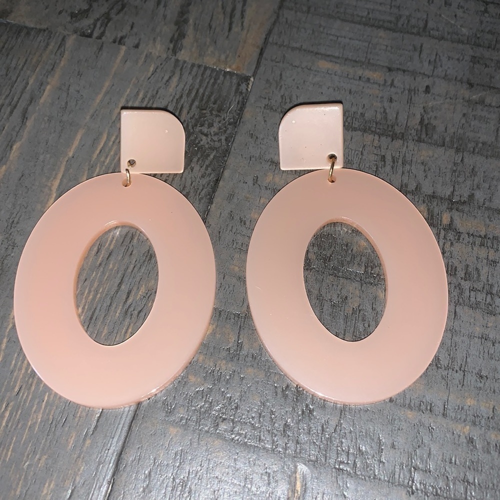 Blush Pink Acrylic Geometric Drop Earrings Large Oval Resin Hoop Statement